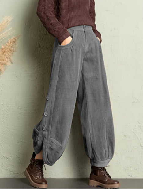 Corduroy Wide-Leg Pants with Lace-Up Detail | Street Style