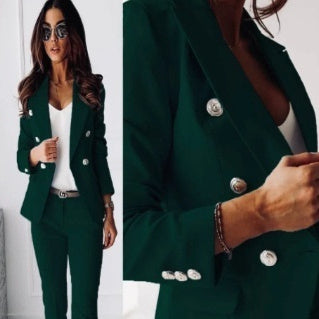 Double-Breasted Lapel Blazer & Zip-Up Trousers Suit