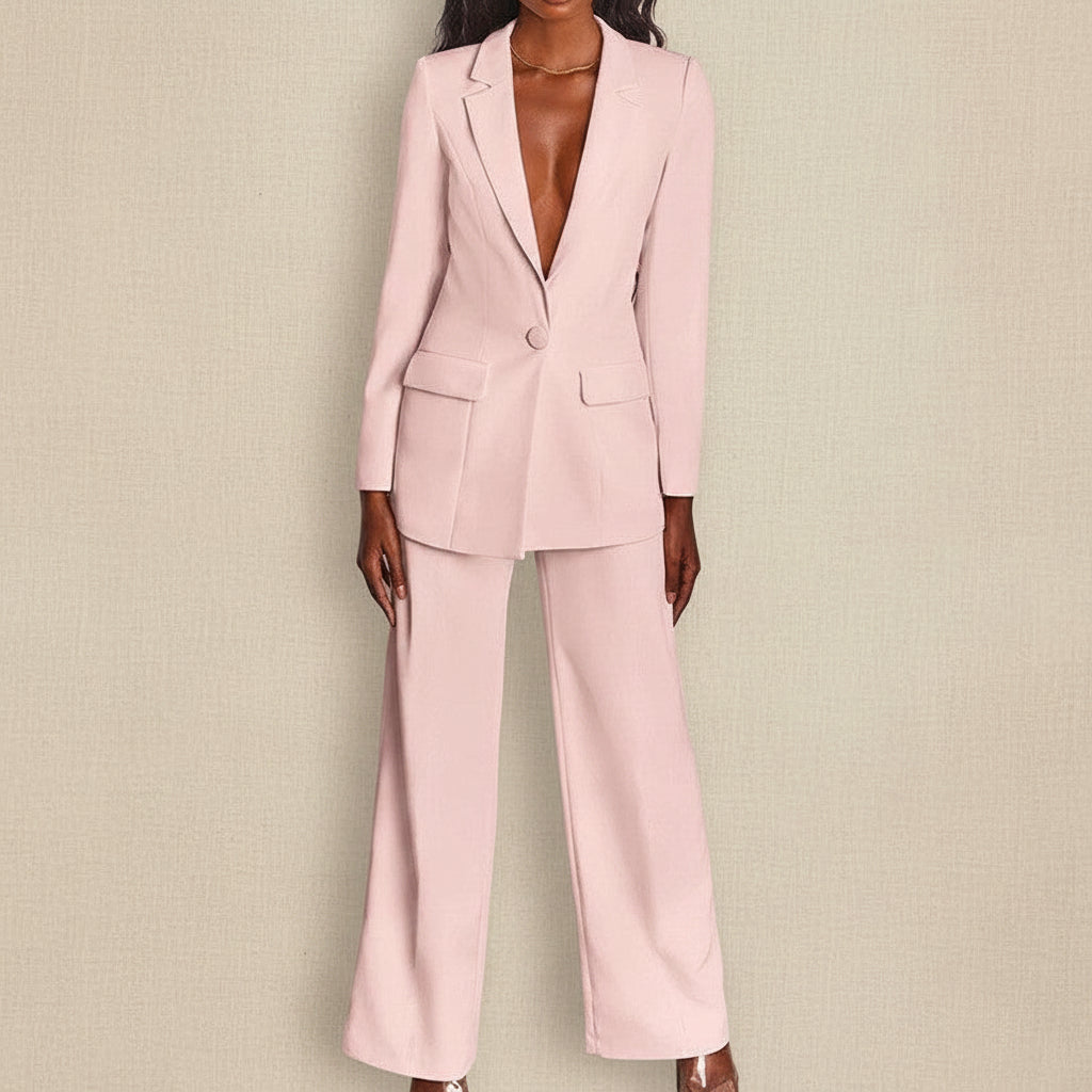 Lapel Button-Down Blazer & Straight-Leg Trousers Suit