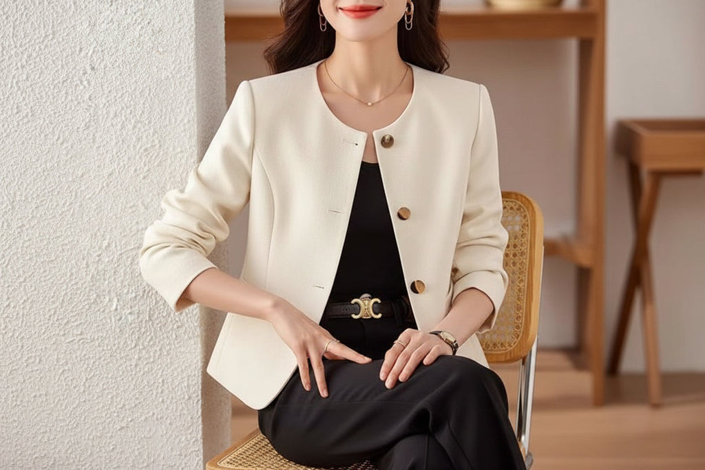 Women’s Cropped Crew Neck Jacket – Casual Lightweight Outerwear