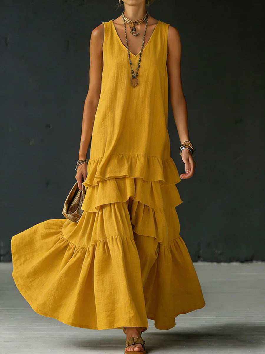Women's Ice Silk Sleeveless Loose Maxi Dress – 6 Colors S–5XL