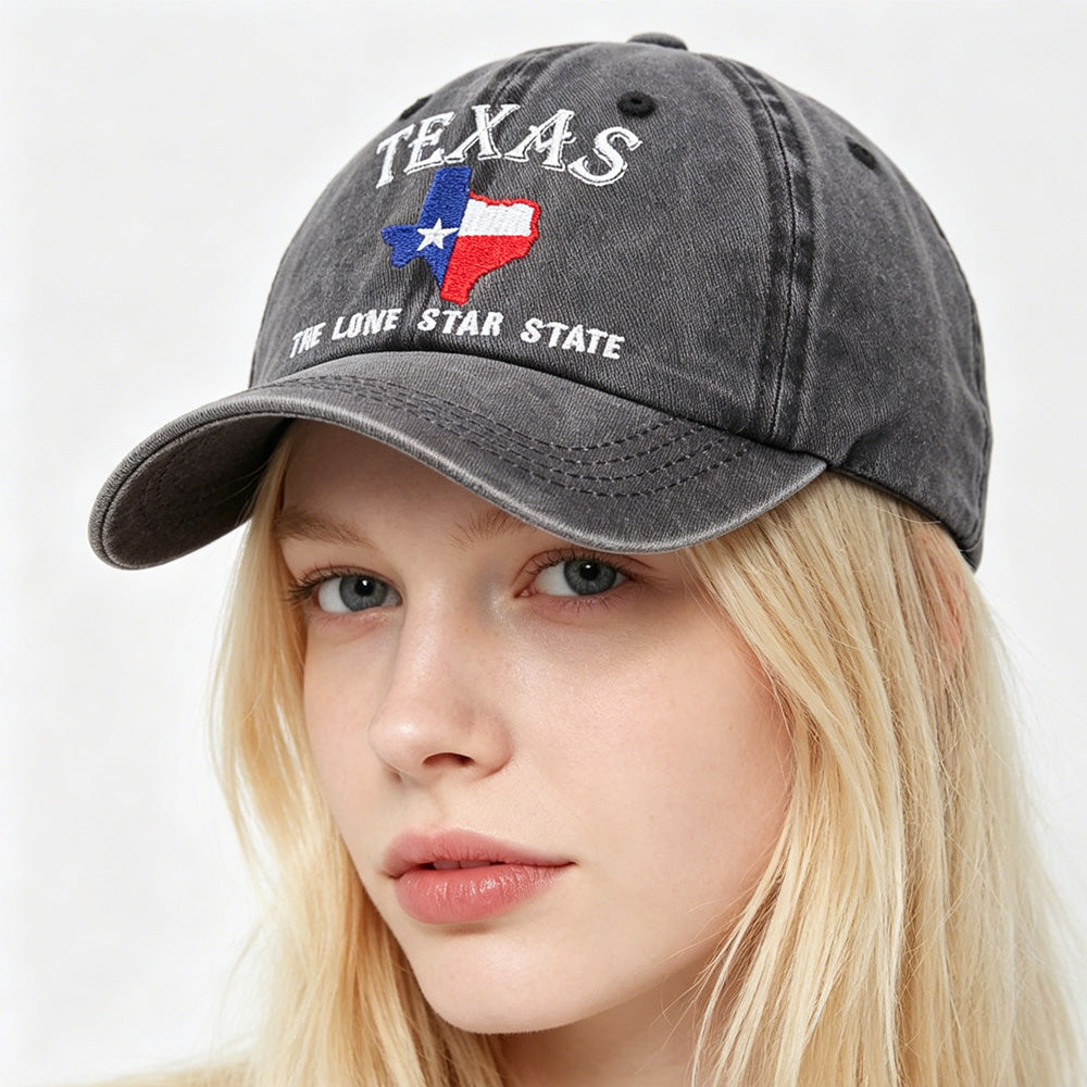 Texas Lone Star Embroidered Vintage Washed Baseball Cap – Adjustable Unisex Hat