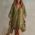 Women's V-Neck Leopard Print Chiffon Beach Cover-Up Dress