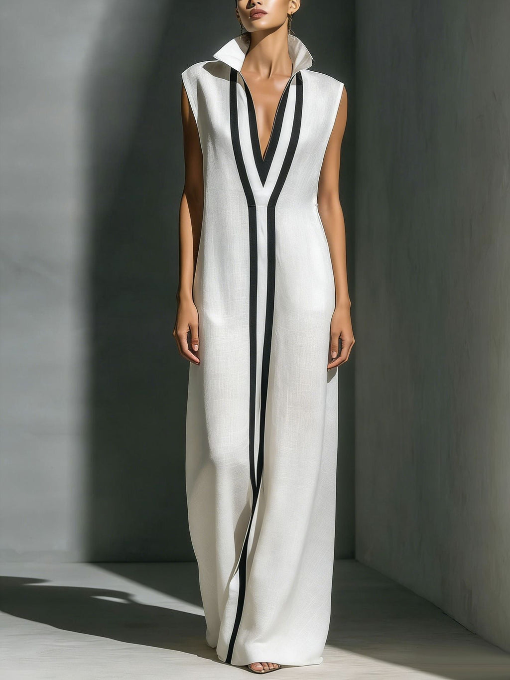 Women's V-Neck Color-Block Sleeveless A-Line Maxi Dress – 4 Colors XS–2XL