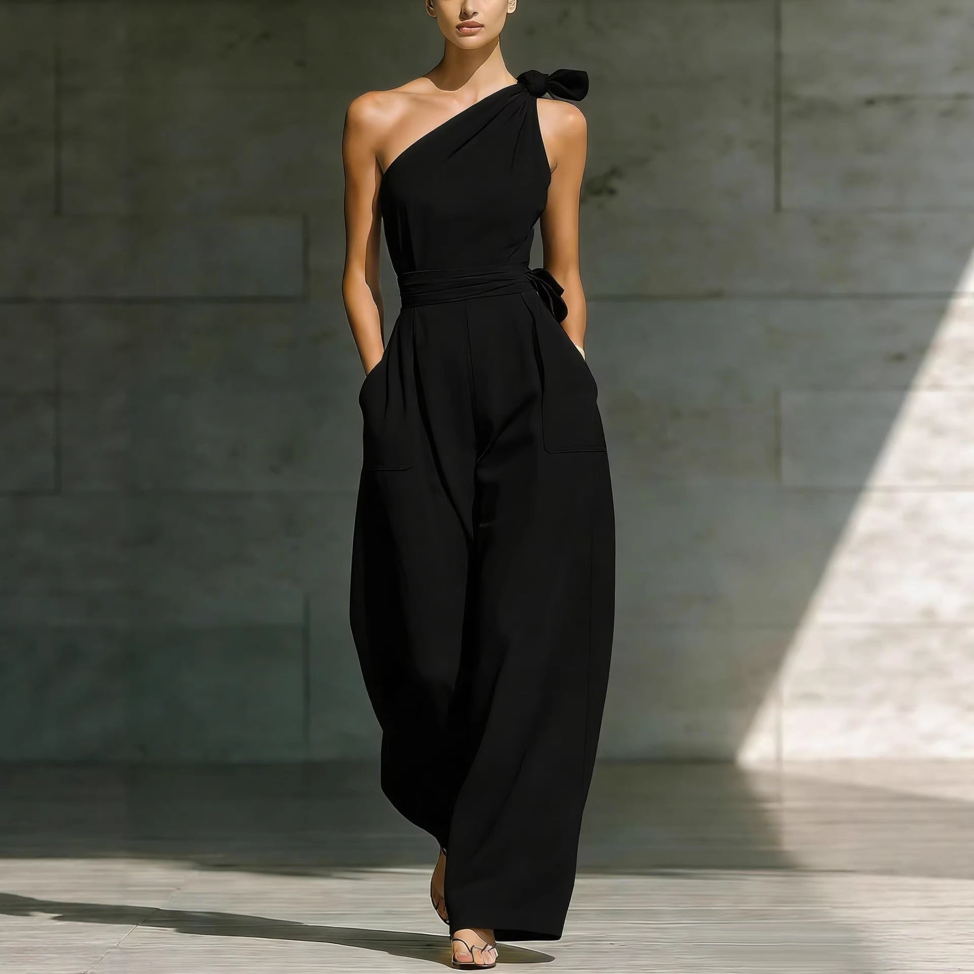 Women's Sleeveless Halter Neck Cinched Waist Slim Jumpsuit – 6 Colors S–2XL