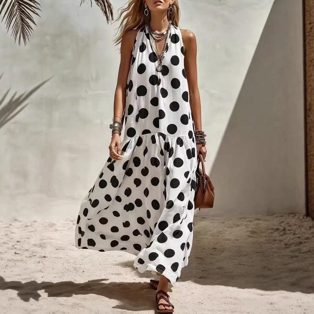 Women's Digital Print Short Sleeve Loose Maxi Dress – Knit Fabric