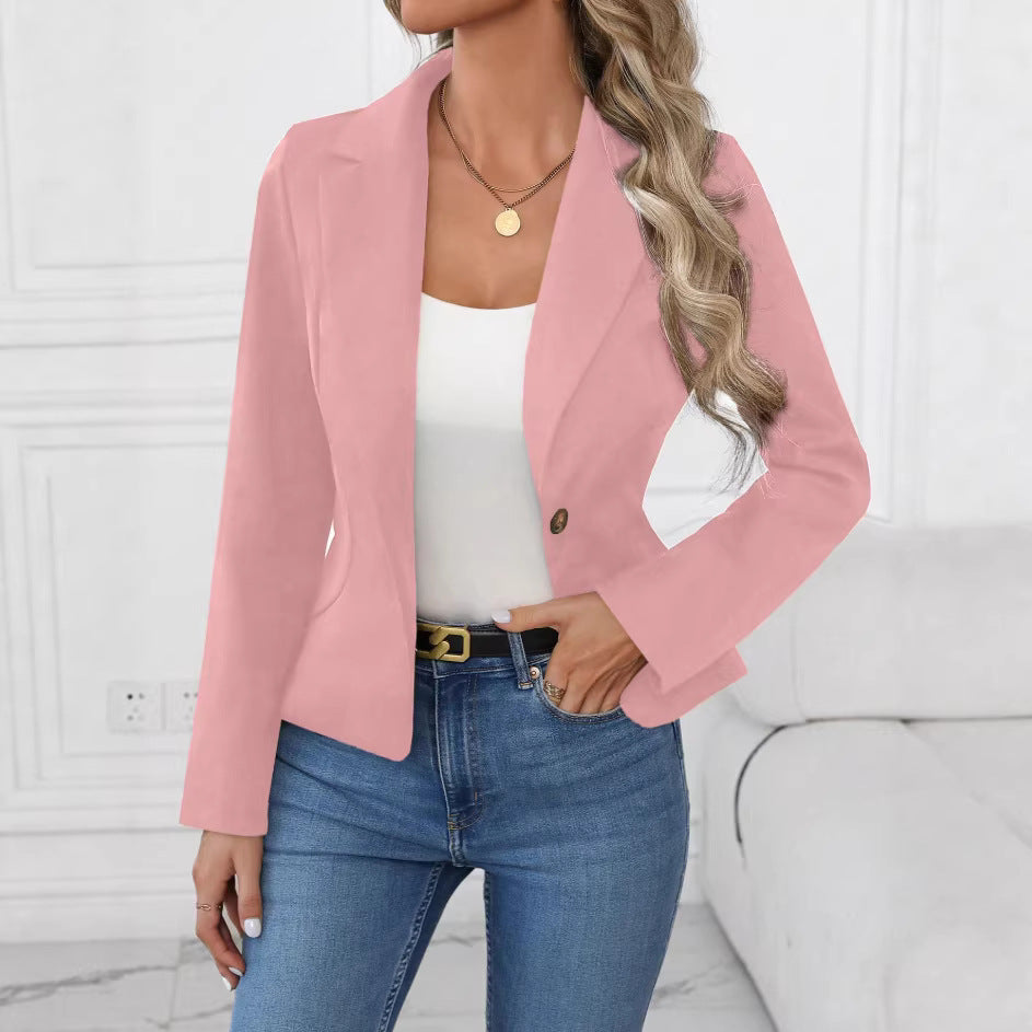 Women's Slim Fit Solid Color Blazer – French Style Long Sleeve Jacket