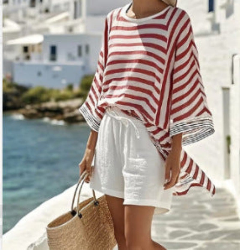 Women’s Striped Ramie Bamboo Two Piece Set