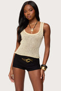 Women's Sequin Deep V-Neck Strappy Tank Top – 3 Colors S–L