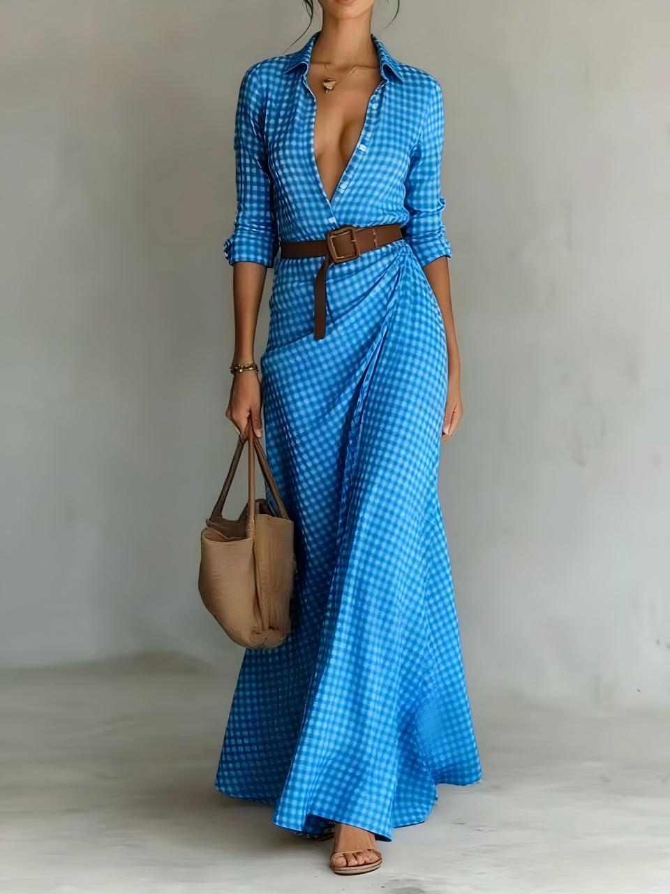 Women's Belted Irregular Pleated Dress