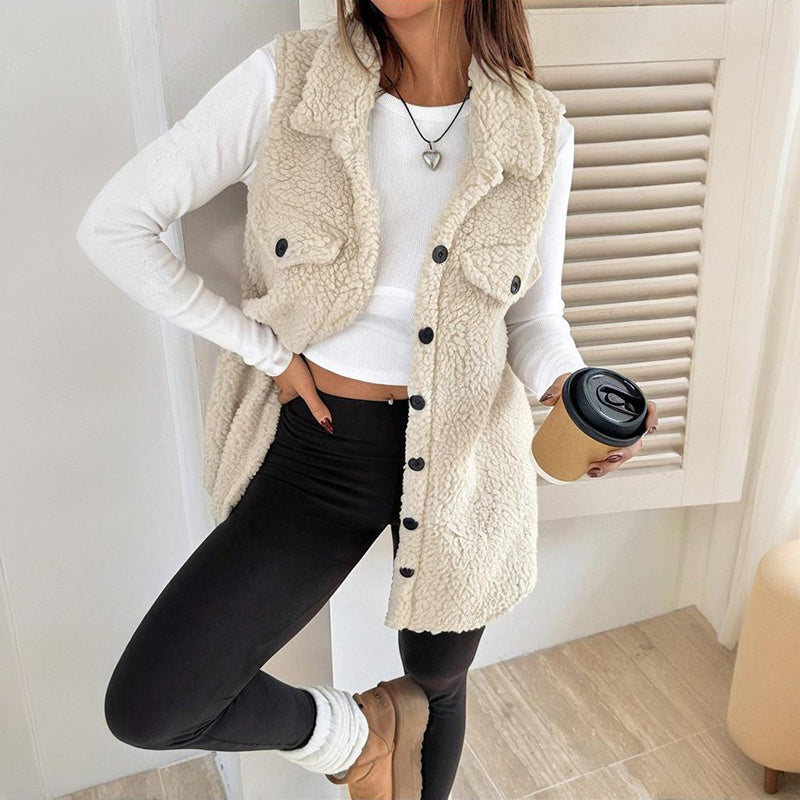 Wool-Like Sleeveless Vest with Lapel