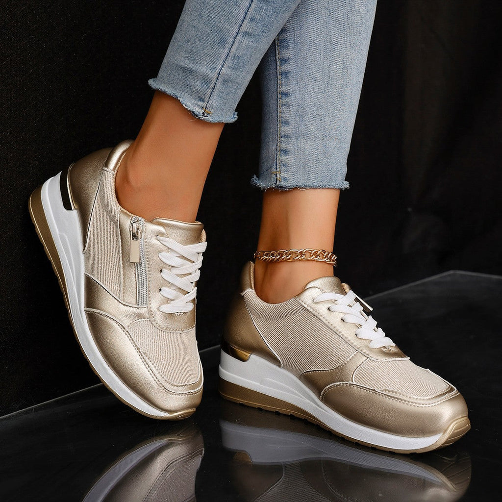 Metallic Lace-Up Side Zipper Thick-Sole Sneakers – 3 Colors EU 37–44