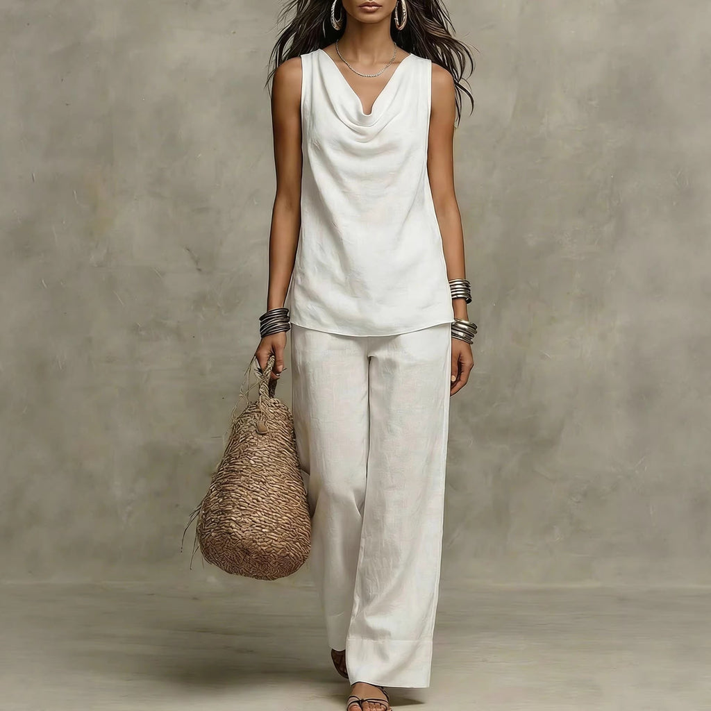 Women's Slash-Neck Sleeveless Tank Top & Casual Pants Set
