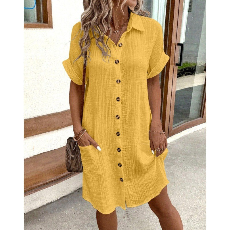 Women's Shirt Dress – V-Neck Button-Front A-Line Dress