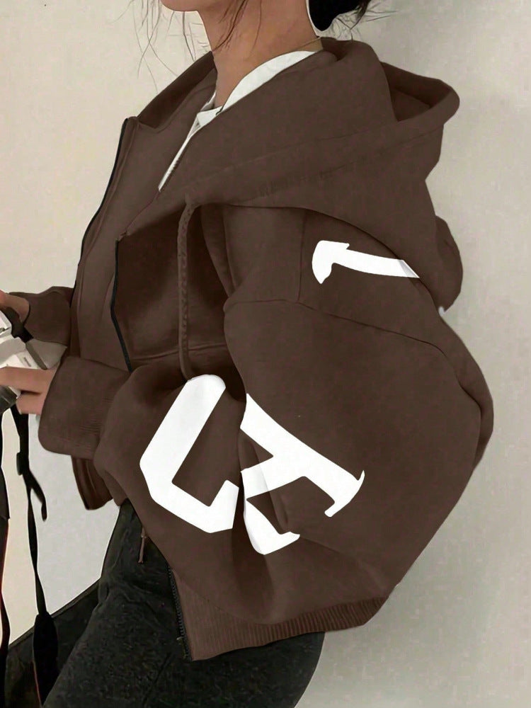Women’s Zip-Up Printed Sweatshirt – Long Sleeve Casual Jacket