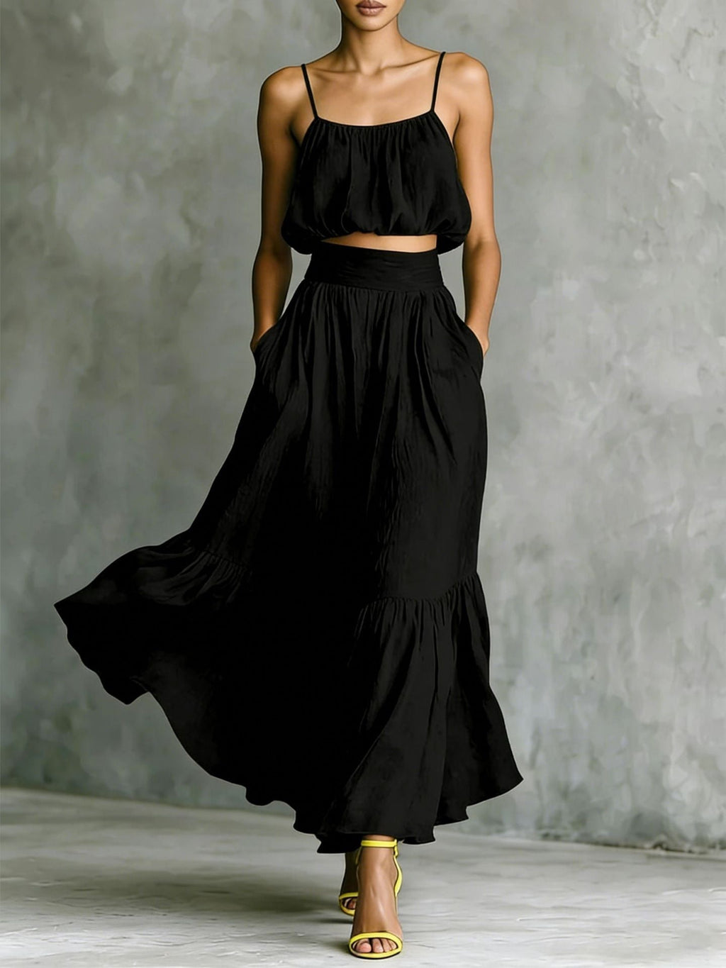 Women’s Two-Piece Flared Skirt Set – High-Waist Elegant Outfit