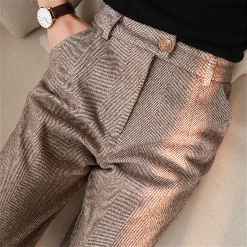 Women's Solid Color Wool-Like Tapered Trousers | Classic Ankle-Length Pants