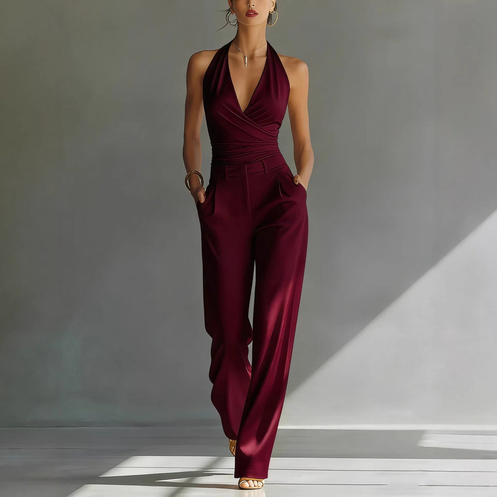 Women’s One-piece Trousers Lace Backless Deep V – High-Waisted Casual Outfit