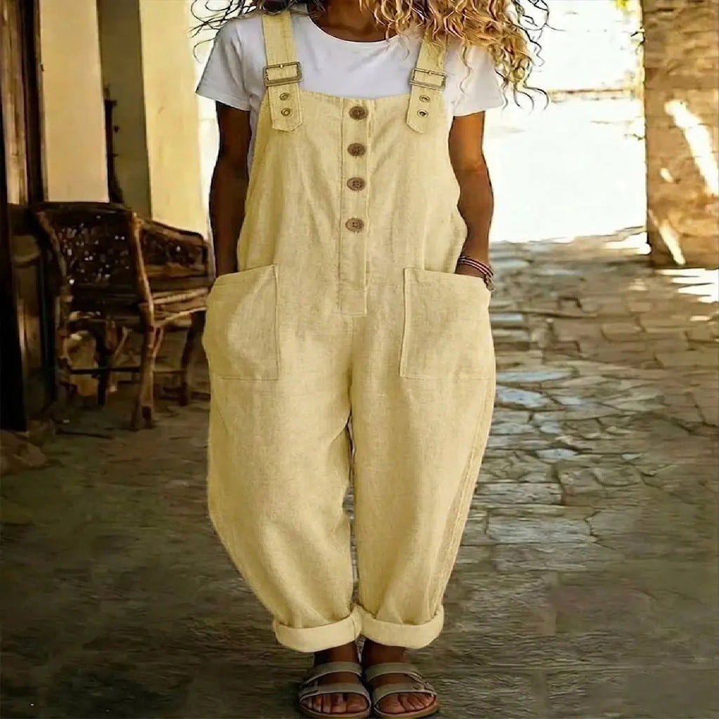 Women's Vintage High-Waist Straight-Leg Overalls – Sleeveless Suspender Jumpsuit