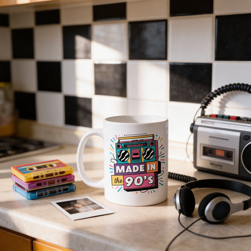 90s Nostalgia Mug – Retro Coffee Cup | Vintage Ceramic Hot Beverage Cup, Dishwasher Safe