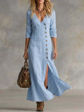 Casual Cotton Linen Long Sleeve Women’s Dress