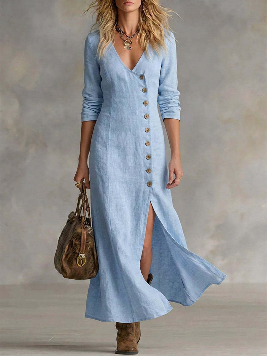 Casual Cotton Linen Long Sleeve Women’s Dress