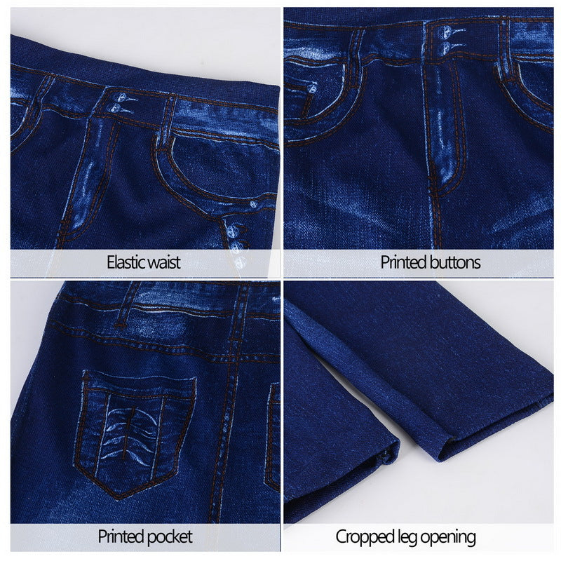 Seamless Denim Print Leggings – Hollow Cut Sexy Fit