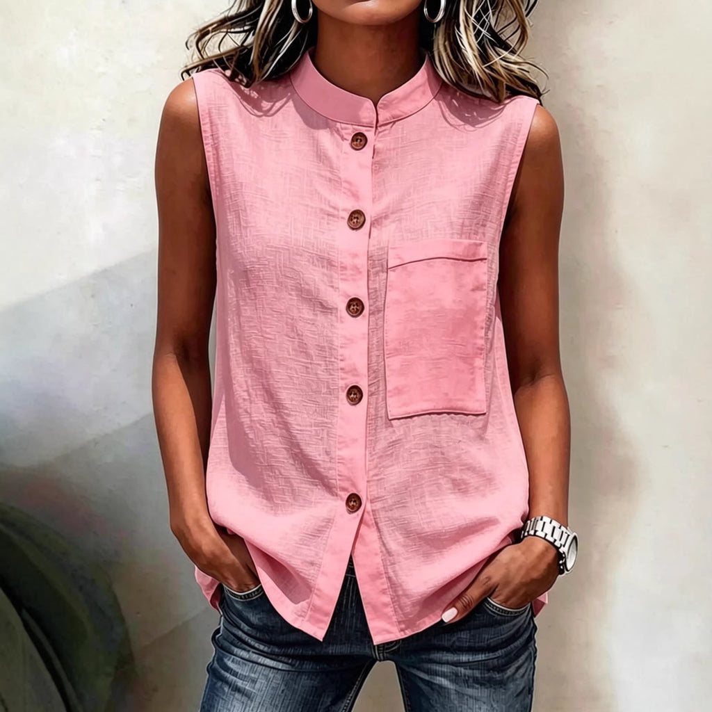 Women's Sleeveless Crop Top with Buttoned Pockets – Solid Color