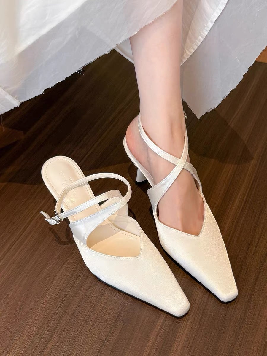 Women's Cross Strap Stiletto Pumps – Pointed Toe Satin High Heels