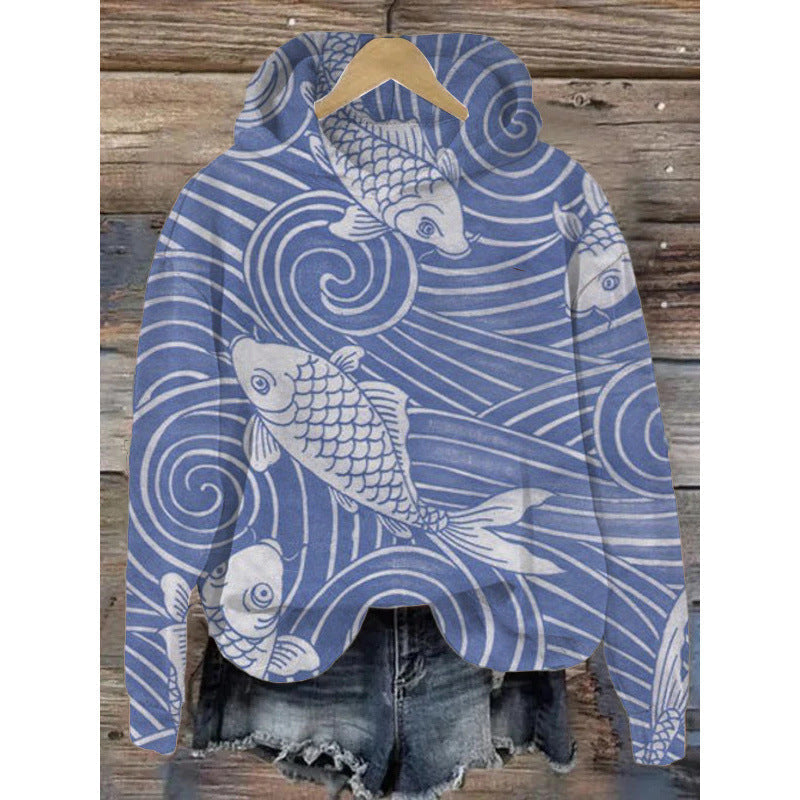 Women’s Printed Hooded Long Sleeve Pullover Sweatshirt