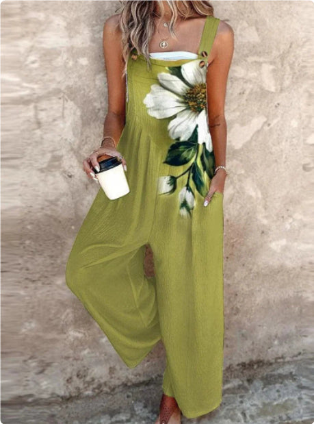 Women’s Square-Neck Floral Sleeveless Jumpsuit