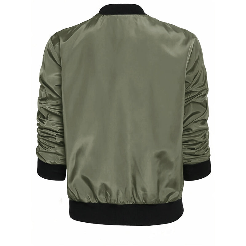 Minimalist Color-Block Stand-Collar Zip Jacket