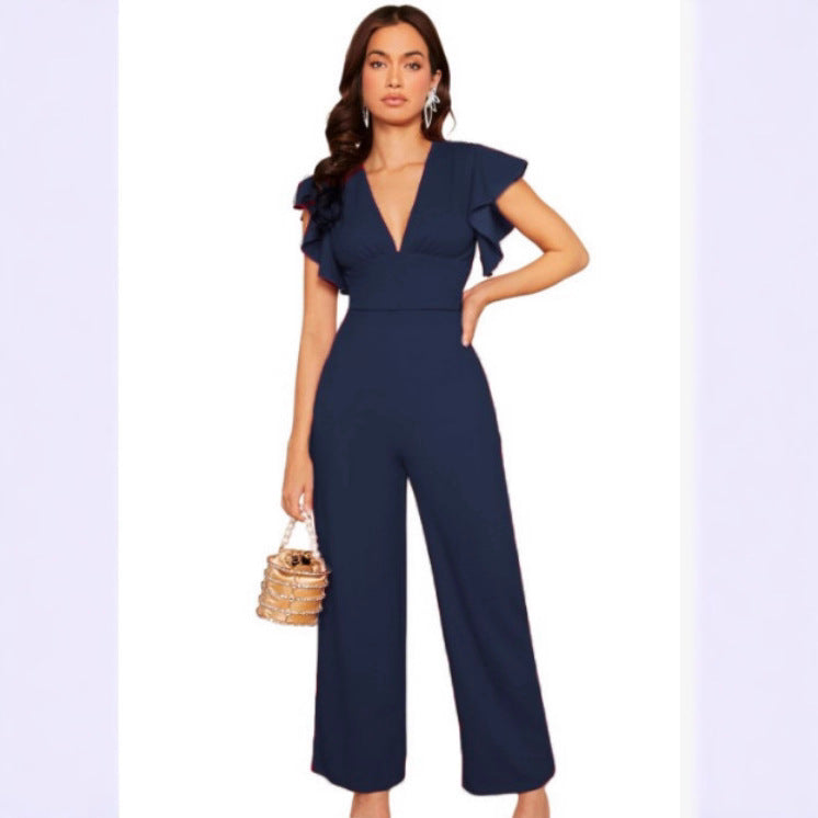 Women's Elegant High-Waist Ruffle Trim Jumpsuit | 3 Colors S–XL