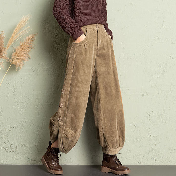 Corduroy Wide-Leg Pants with Lace-Up Detail | Street Style