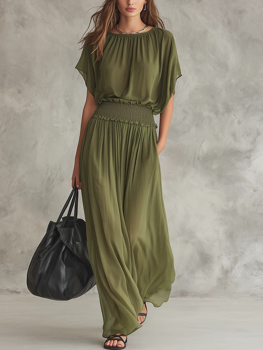 Women's Chiffon High-Waist Ruched Maxi Dress