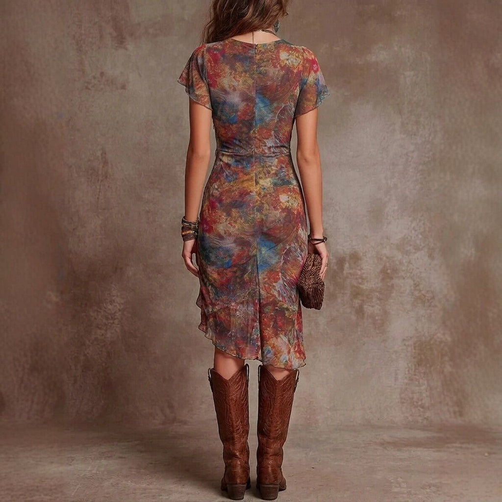 Women’s Slim-Fit Printed V-Neck Defined Waist Dress