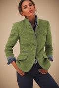Women’s Color-Block Woolen Jacket – Multi-Button Casual Elegant Coat