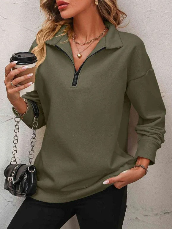 Women's Zipper Turtleneck Pullover Sweatshirt – Loose Long Sleeve