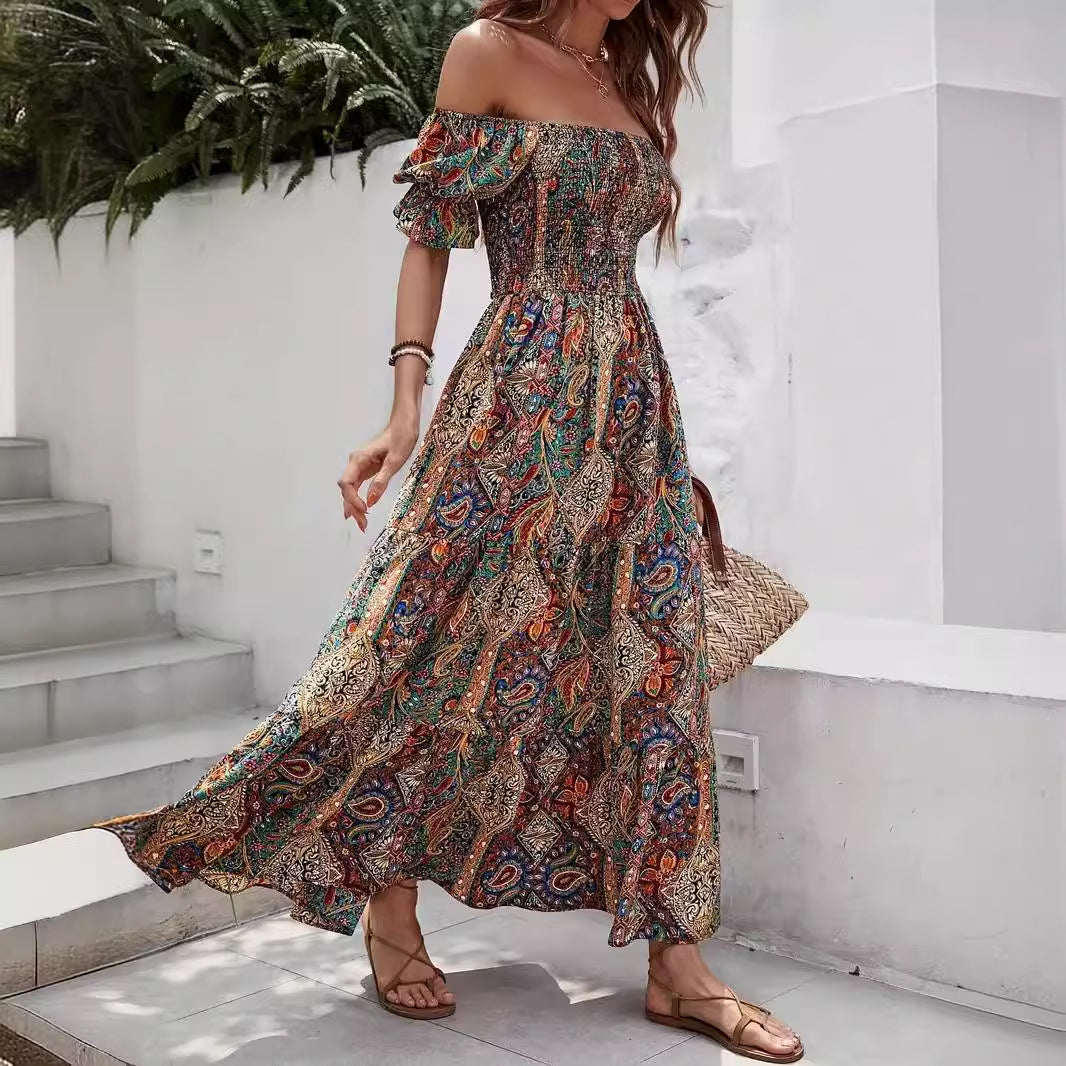 Women’s Paisley One‑Shoulder Maxi Dress