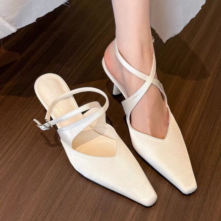 Women's Cross Strap Stiletto Pumps – Pointed Toe Satin High Heels