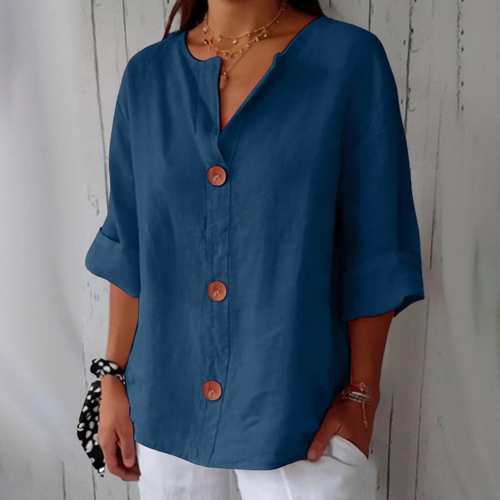 Women's V-Neck Buttoned Blouse