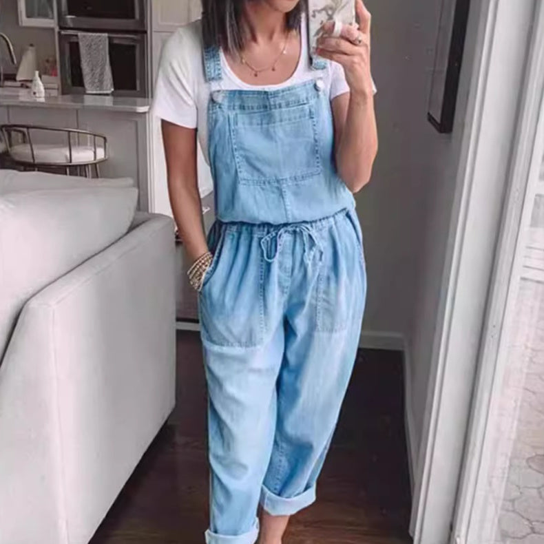 Women's Cotton Sleeveless Wide-Leg Overall Jumpsuit Pants