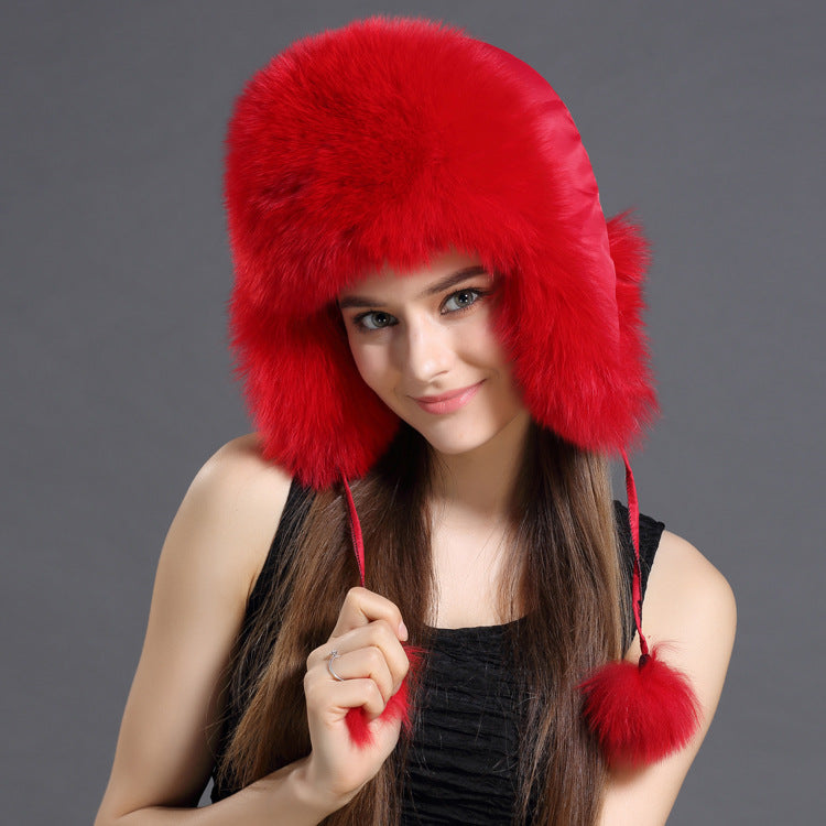 Women’s Korean Fox Fur Lei Feng Hat – Warm Winter Ear Protection Hat