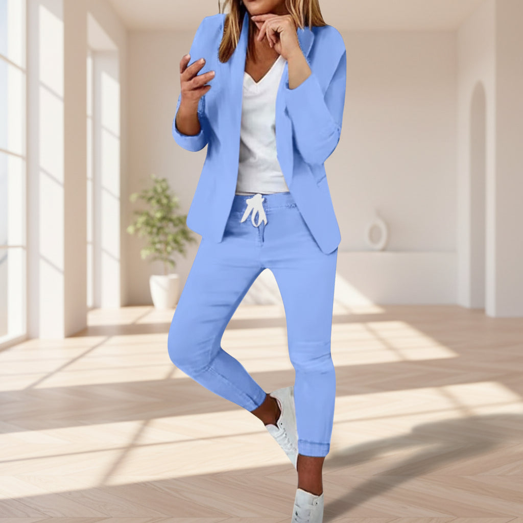 Women’s Notch-Lapel Blazer & Drawstring Pants Suit Set