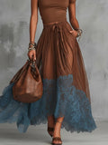Short-Sleeve Top and Lace-Panel Midi Skirt Set