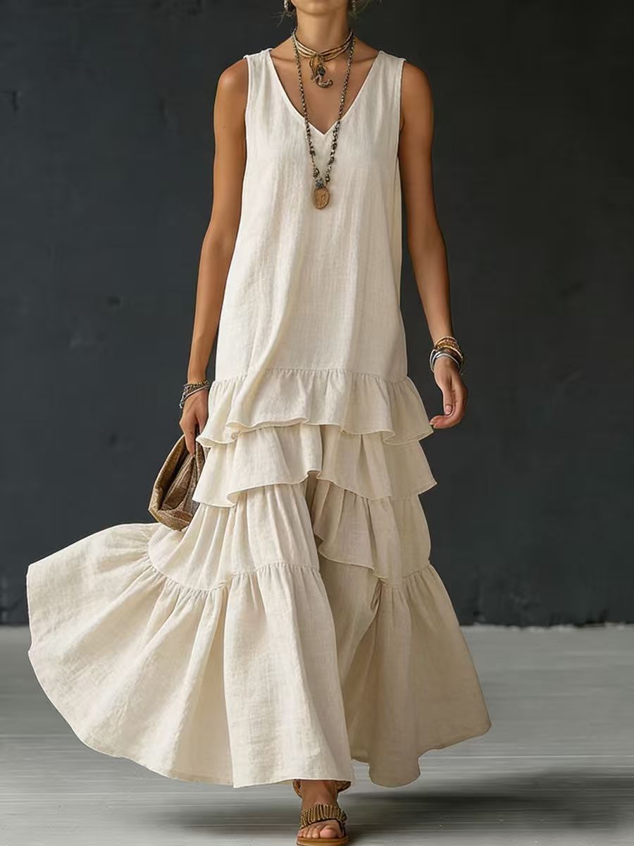 Women's Ice Silk Sleeveless Loose Maxi Dress – 6 Colors S–5XL
