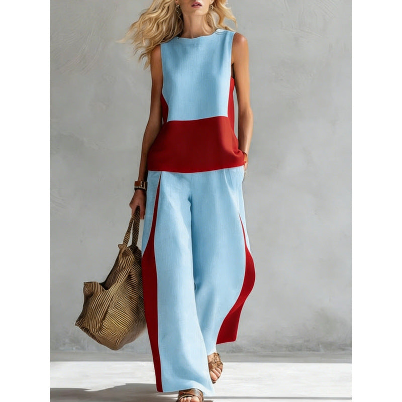 Printed Retro Sleeveless Top & Wide-Leg Pants Set | 12 Prints S–5XL