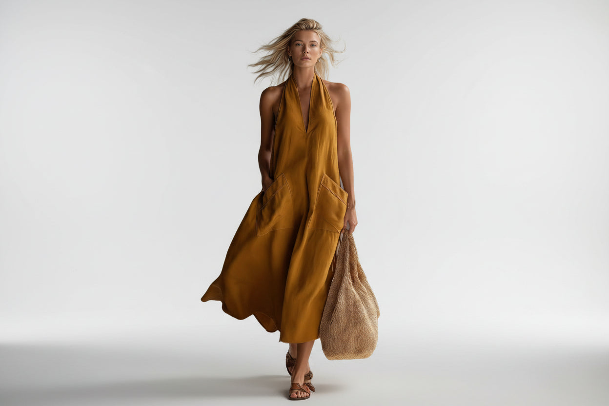 Women's Retro V-Neck Slip Dress – Loose Fit Sleeveless