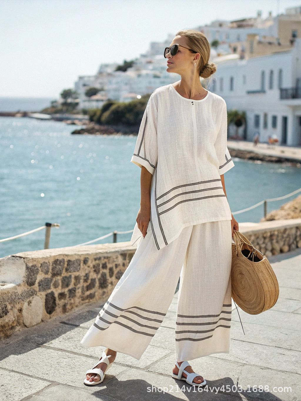 3D Print Batwing Sleeve Two-Piece Set – Loose T-Shirt & Straight-Leg Pants