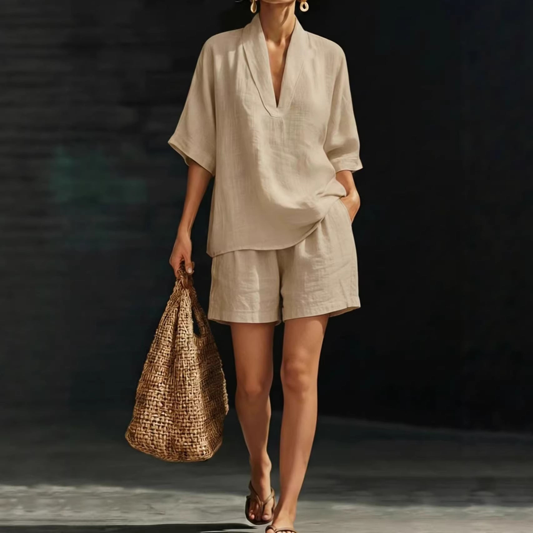 Women's Loose Batwing Sleeve Two-Piece Set – Casual Summer Beach Outfit